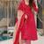 Floral printed muslin v neck red anarkali set