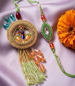 set of 2 artificial stones designer bhaiya bhabhi rakhi with roli chawal chandan