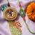 set of 2 artificial stones designer bhaiya bhabhi rakhi with roli chawal chandan