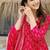 Floral printed muslin v neck red anarkali set