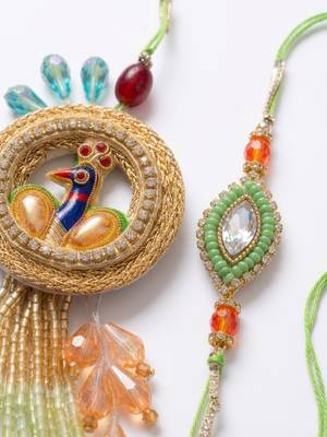 set of 2 artificial stones designer bhaiya bhabhi rakhi with roli chawal chandan 3