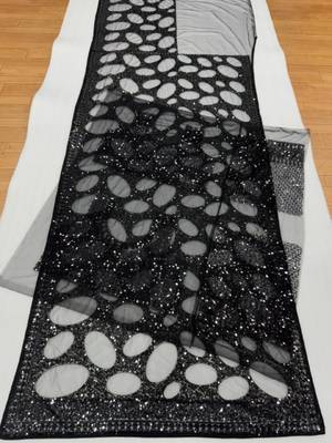 Black net embroidered saree with sequins work 3
