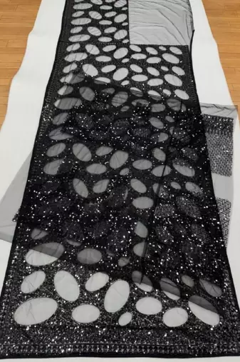 Black net embroidered saree with sequins work