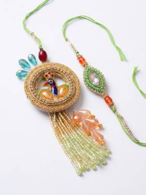 set of 2 artificial stones designer bhaiya bhabhi rakhi with roli chawal chandan 4