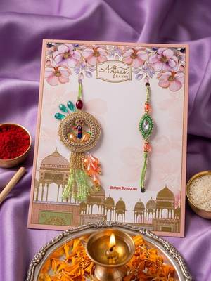 set of 2 artificial stones designer bhaiya bhabhi rakhi with roli chawal chandan 5