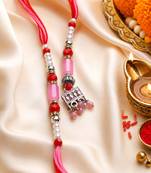 set of 2 artificial beads jhumka design bhaiya bhabhi rakhi with roli chawal