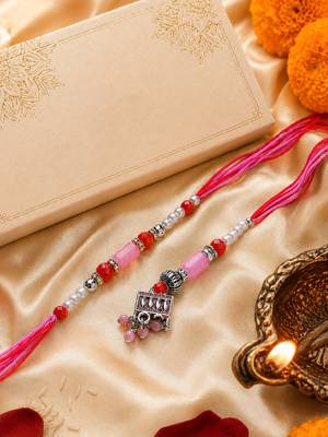 set of 2 artificial beads jhumka design bhaiya bhabhi rakhi with roli chawal 2