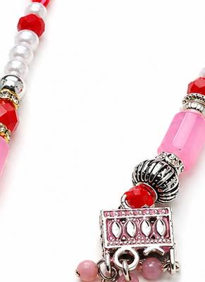 set of 2 artificial beads jhumka design bhaiya bhabhi rakhi with roli chawal 3