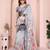 Grey linen cotton floral printed casual saree with matching blouse piece