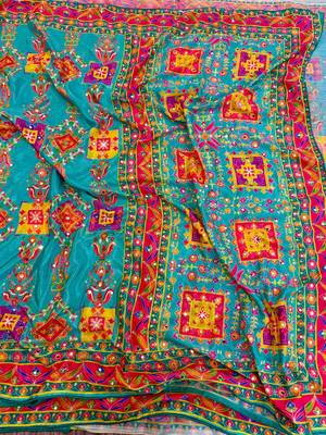 sky blue silk blend printed saree with geometric print 2