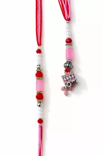 set of 2 artificial beads jhumka design bhaiya bhabhi rakhi with roli chawal