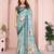 Teal linen cotton floral printed casual saree with matching blouse piece