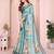 Teal linen cotton floral printed casual saree with matching blouse piece