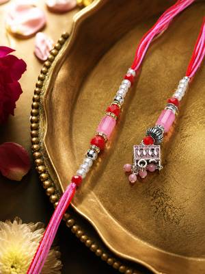 set of 2 artificial beads jhumka design bhaiya bhabhi rakhi with roli chawal 5