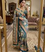 multicolor silk blend printed saree with geometric print