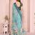 Teal linen cotton floral printed casual saree with matching blouse piece