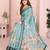 Teal linen cotton floral printed casual saree with matching blouse piece