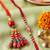 set of 2 designer red artificial beads bhaiya bhabhi rakhi with roli chawal chandan