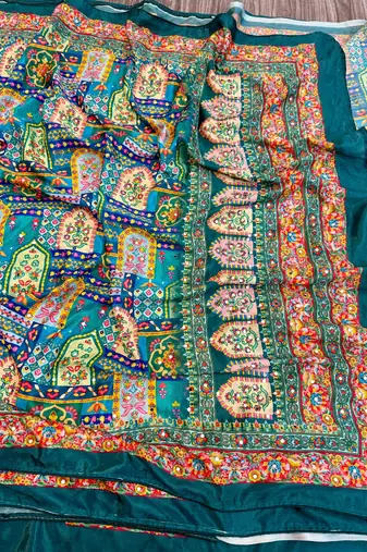 multicolor silk blend printed saree with geometric print