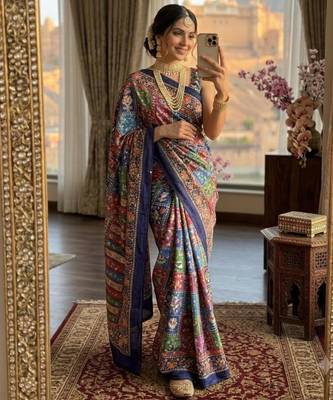 multicolor silk blend printed saree with geometric print 1
