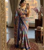 multicolor silk blend printed saree with geometric print