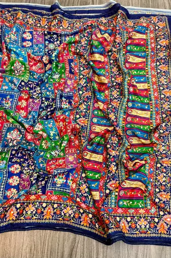multicolor silk blend printed saree with geometric print