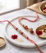 set of 2 multicolor artificial stones & beads bhaiya bhabhi rakhi with roli chawal