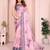 Purple linen cotton floral printed casual saree with matching blouse piece
