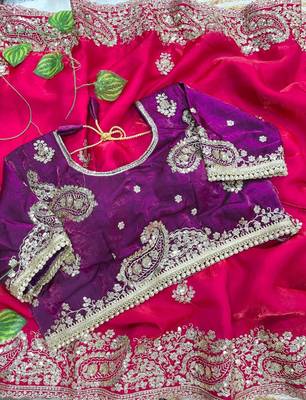 Rani pink silk blend embroidered saree with sequins work 3