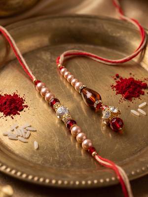 set of 2 multicolor artificial stones & beads bhaiya bhabhi rakhi with roli chawal 2