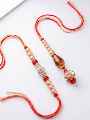 set of 2 multicolor artificial stones & beads bhaiya bhabhi rakhi with roli chawal 3