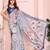Blue linen cotton floral printed casual saree with matching blouse piece