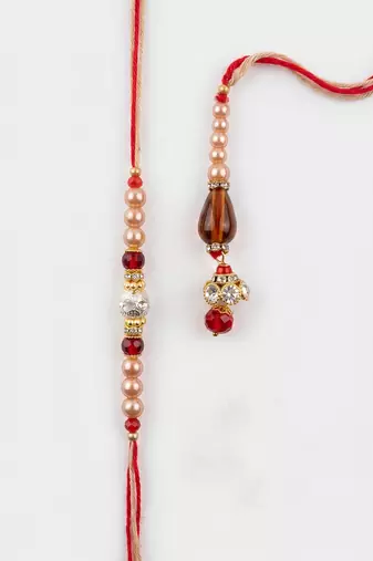 set of 2 multicolor artificial stones & beads bhaiya bhabhi rakhi with roli chawal