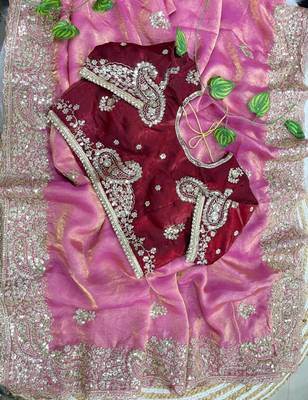 Pink silk blend embroidered saree with sequins work 3