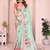 Green linen cotton floral printed casual saree with matching blouse piece