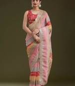 Multicolor silk blend printed saree with sequins work