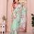 Green linen cotton floral printed casual saree with matching blouse piece