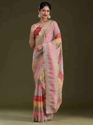 Multicolor silk blend printed saree with sequins work 2