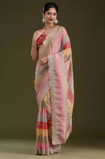 Multicolor silk blend printed saree with sequins work