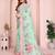 Green linen cotton floral printed casual saree with matching blouse piece