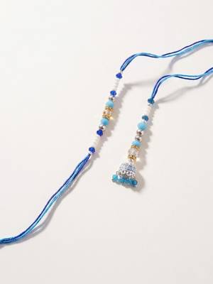 set of 2 blue artificial beads jhumka design bhaiya bhabhi rakhi with roli chawal 5