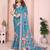 Blue linen cotton floral printed casual saree with matching blouse piece