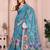 Blue linen cotton floral printed casual saree with matching blouse piece