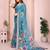 Blue linen cotton floral printed casual saree with matching blouse piece