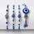 set of 4 designer blue evil eye thread rakhi with roli chawal chandan mishri