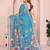Blue linen cotton floral printed casual saree with matching blouse piece