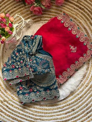 Magenta silk blend embroidered saree with sequins work 3