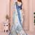 Blue linen cotton floral printed casual saree with matching blouse piece