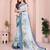 Blue linen cotton floral printed casual saree with matching blouse piece