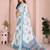 Blue linen cotton floral printed casual saree with matching blouse piece